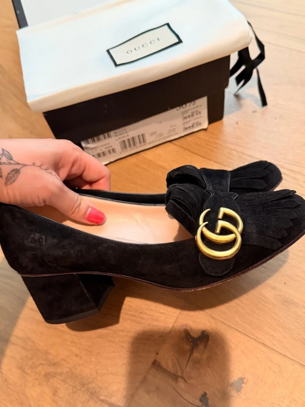 GUCCI Black Suede Marmont Mid-Heel Loafers Size 6.5/37 - Picture 7 of 7